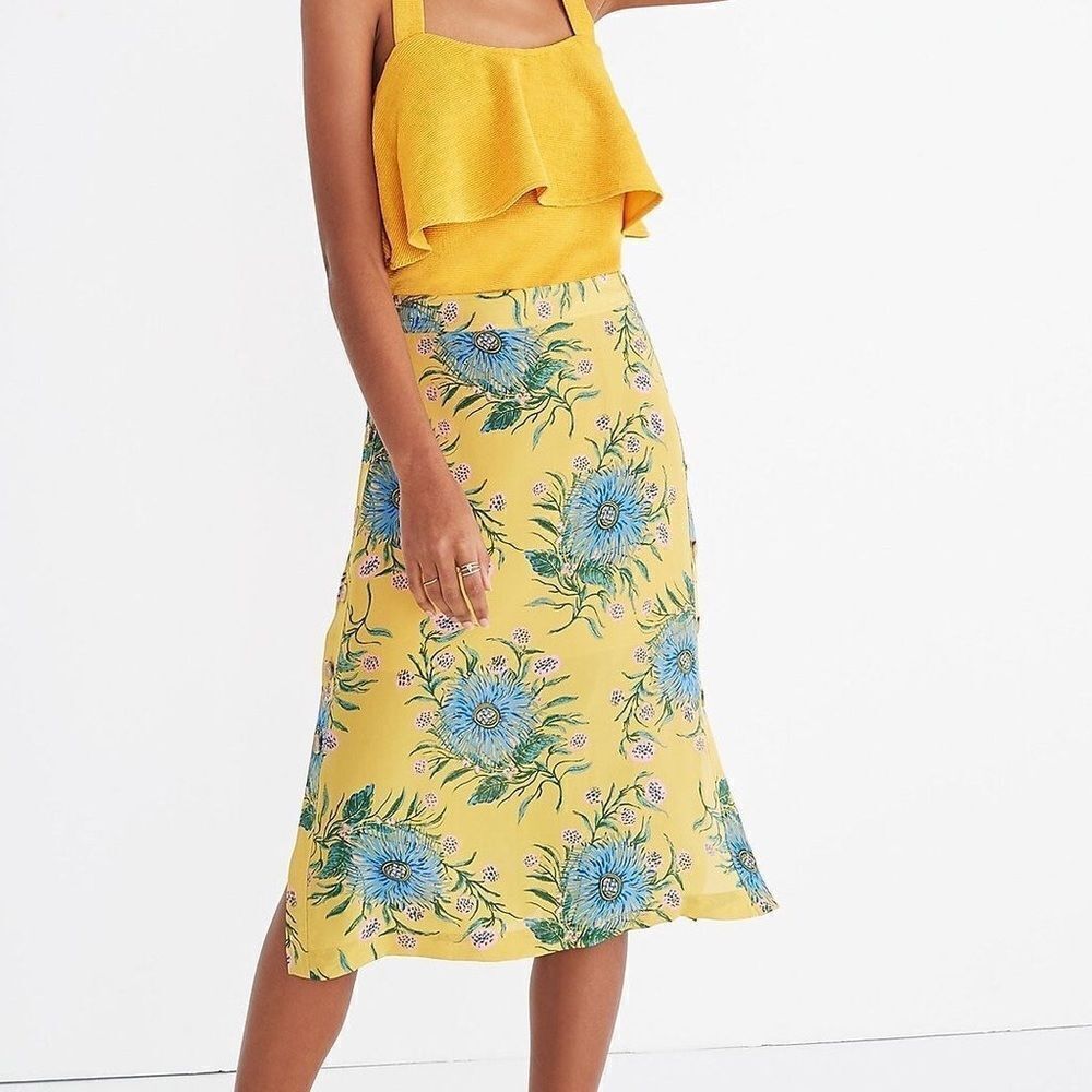 Madewell Beautiful Silk Side-Button Skirt in Painted Blooms | size 10